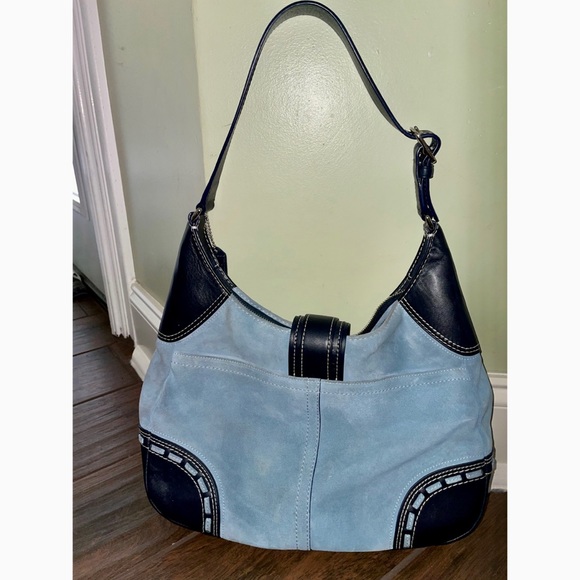 VTG COACH Ergo Blue Suede Hobo Buckle Front 90s Y2K Purse Jackie Style - Picture 2 of 10